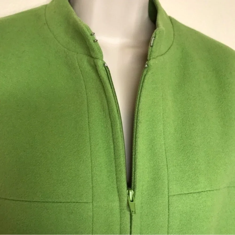 Harve Benard Wool Cashmere Blend Zip Front Short Green Jacket Womens Size 14